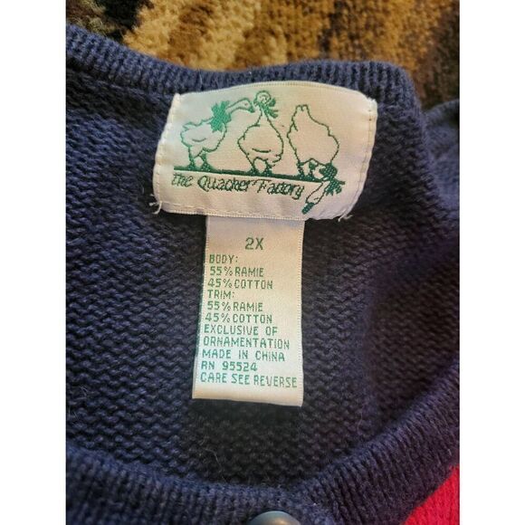 Quacker Factory Sweater Women's 2X Blue Embroidered Patriotic American Cities - Picture 3 of 6